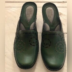 Clark’s Artisan Green Leather Clogs
